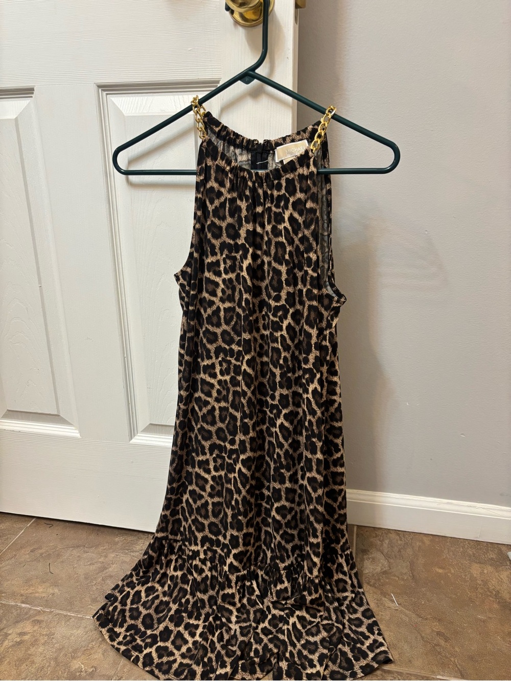 MICHAEL Michael Kors Leopard Print Maxi Dress with Gold Chain Straps